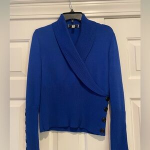 St John royal blue button trim sweater sz P
